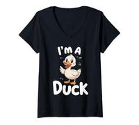 Mujer Soy un pato lindo dibujos animados animal arte Camiseta Cuello V