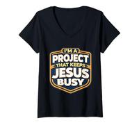 Mujer Soy un Proyecto Que Mantiene a Jesús Ocupado Funny Christian Christ Camiseta Cuello V