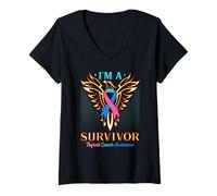 Mujer Soy un superviviente del cáncer de tiroides | Phoenix Rising Ribbon Camiseta Cuello V