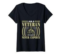 Mujer Soy un veterano Mi juramento nunca expira - Veterano patriótico Camiseta Cuello V