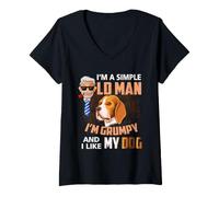 Mujer Soy un Viejo Simple Soy gruñón y me Gusta mi Perro Camiseta Cuello V
