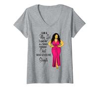Mujer Soy una Chica de Mayo Cristiano Jesucristo Mujeres Negras Fuertes Camiseta Cuello V