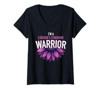 Mujer Soy una Flor de Conciencia púrpura del Guerrero del síndrome de Sjögren Camiseta Cuello V