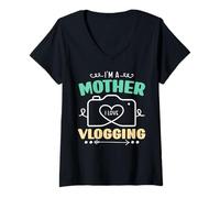 Mujer Soy una madre Me encanta vlogging Creador de contenido en redes sociales Camiseta Cuello V