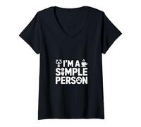 Mujer Soy una Persona Simple Gracioso Diciendo Psicología Café Camiseta Cuello V