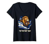 Mujer Soy Yisrael Chai León de Judá Bandera Israelí Hebreo Camiseta Cuello V