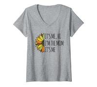 Mujer Soy yo Hola, Soy la mamá, Soy yo, mamá Divertida, Madre, Madre Camiseta Cuello V, Gris Jaspeado, M