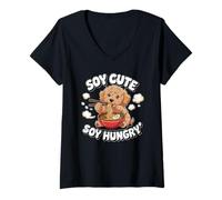 Mujer Soya Cute Soy Hungry Kawaii Ramen Cockapoo Dog Noodles Pun Camiseta Cuello V