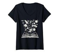 Mujer Space Books Bookworm Astronomía Ciencia Galaxia Planeta Regalos Camiseta Cuello V
