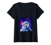 Mujer Space Cat Astronaut In Galaxy Funny Cats Kitten Lover Camiseta Cuello V