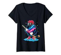 Mujer Space Hockey Puck Player Galaxy Ice Rink Camiseta Cuello V