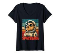 Mujer Spacebara Capibara Astronauta Espacio Retro Vintage Guay Camiseta Cuello V