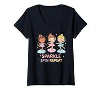 Mujer Sparkle Spin Repite el Baile de Ballet de una Bailarina Kawaii Camiseta Cuello V