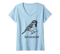 Mujer Sparrow Vintage Bird Common Songster Wildlife Study Notes Camiseta Cuello V