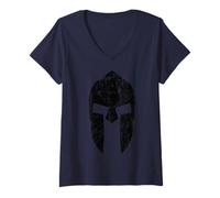 Mujer Spartan Warrior Helmet Gym Motivación Esparta Antigua Grecia Camiseta Cuello V
