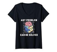 Mujer Speed Cubing Matemáticas Humor Solucionador de Problemas Cerebro Cita Camiseta Cuello V