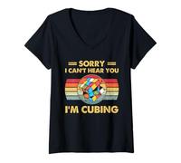 Mujer Speed Cubing Sorry I Can't Hear You - Diseño de Cita Divertida Camiseta Cuello V