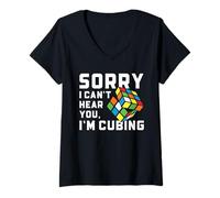 Mujer Speed Cubing Sorry I Can't Hear You - Diseño de Cita Divertida Camiseta Cuello V