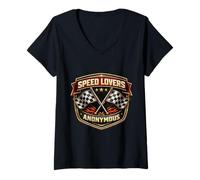 Mujer Speed Lovers Anónimo Adicto A Las Banderas De Carreras Divertido Racer Camiseta Cuello V
