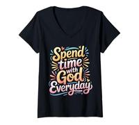 Mujer Spend Time with God Everyday Oración devocional - Camiseta Cuello V