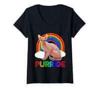 Mujer Sphynx Cat Gay Pride LGBT Rainbow Flag Sunglasses Camiseta Cuello V