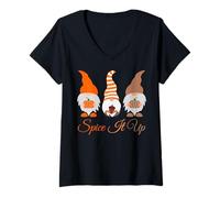 Mujer Spice It Up - Gnomo de otoño con diseño de calabaza Camiseta Cuello V