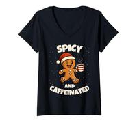 Mujer Spicy and Caffeinated Gingerbread Funny Coffee Christmas Camiseta Cuello V