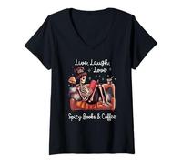 Mujer Spicy Books & Coffee Smutty Book Lover Smut Love Smutt Books Camiseta Cuello V