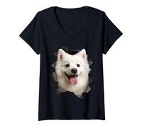 Mujer Spitz japonés Camiseta Cuello V