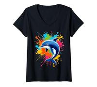 Mujer Splash Art Dolphin Design Hermosos Amantes de los Delfines Camiseta Cuello V