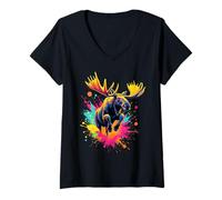 Mujer Splash Art Moose Mid Jump Design - Hermosos Amantes de los Alces Camiseta Cuello V