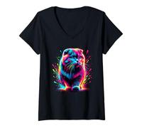 Mujer Splash Art Scottish Fold Cat Scottish Folds Coupari Camiseta Cuello V