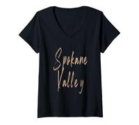 Mujer Spokane Valley Washington Diseño Elegante Vintage Camiseta Cuello V