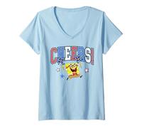 Mujer Spongebob Squarepants 4th of July Cheers! Red White & Blue Camiseta Cuello V