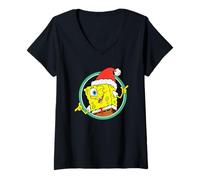 Mujer Spongebob Squarepants Christmas Cool Wink and Pose Portrait Camiseta Cuello V