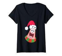 Mujer Spongebob Squarepants Christmas Santa Hat Patrick Camiseta Cuello V