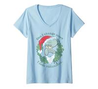 Mujer Spongebob Squarepants Christmas Santa Hat Squidward Camiseta Cuello V
