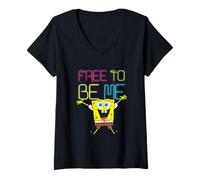 Mujer Spongebob Squarepants Free To Be Me Neon Camiseta Cuello V