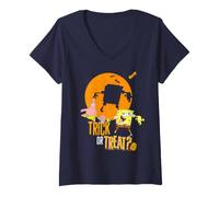 Mujer Spongebob Squarepants Halloween Full Moon Trick Or Treat Camiseta Cuello V