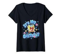 Mujer Spongebob Squarepants It's My Birthday Bold Bubble Letters Camiseta Cuello V
