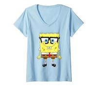Mujer Spongebob Squarepants Nerd Glasses Big Face Camiseta Cuello V
