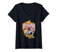 Mujer Spongebob Squarepants Racing Parts On Fire Retro Camiseta Cuello V