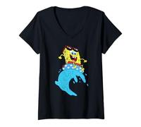 Mujer Spongebob Squarepants Rides Wave On USA Stars Inner Tube Camiseta Cuello V