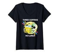 Mujer Spongebob Squarepants Three Coffees No Lunch Cool Style Camiseta Cuello V