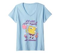 Mujer Spongebob Sweeter Than Sugar Candy Hearts Valentine's Day Camiseta Cuello V