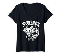 Mujer Spooksalotl Camiseta - Halloween Axolotl Skeleton Spooky Camiseta Cuello V