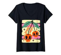 Mujer Spooky and Sweet Cherries Halloween Skull Cherry Camiseta Cuello V