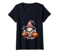 Mujer Spooky Clown with Pumpkins For Halloween Camiseta Cuello V