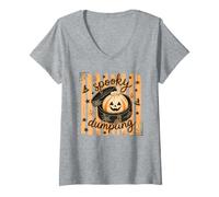 Mujer Spooky Dumpling Squishy Halloween Cute Pumpkin Kawaii Fall Camiseta Cuello V