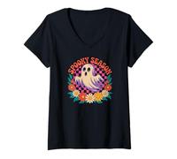Mujer Spooky Ghost Flower Lover Halloween Creature Monster Camiseta Cuello V